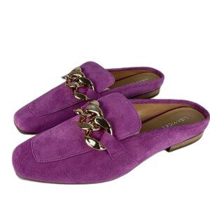 Lisa + Vicky Zippy-V Orchid Suede Mule Loafers Women’s Size 9 Gold Chain Slip On